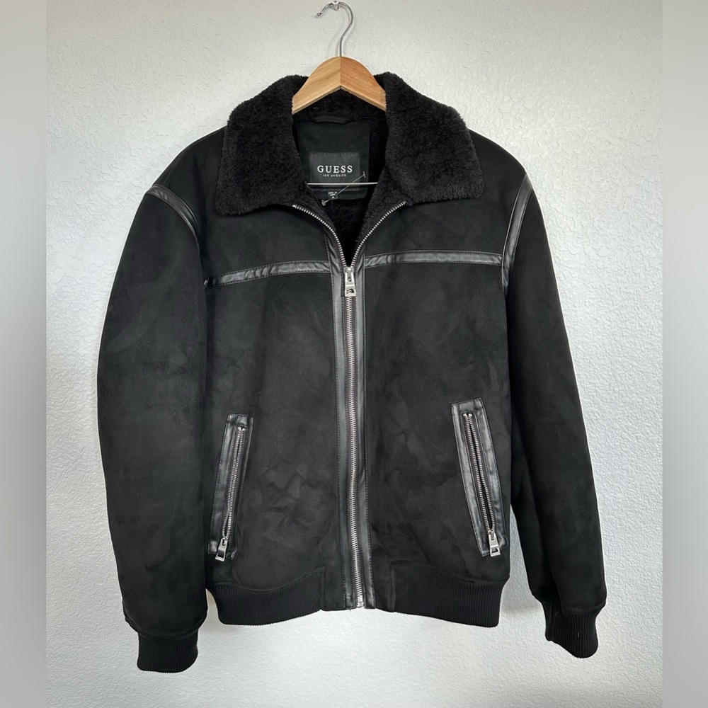 NWOT Guess Men’s Black Suede & Faux Fur Jacket